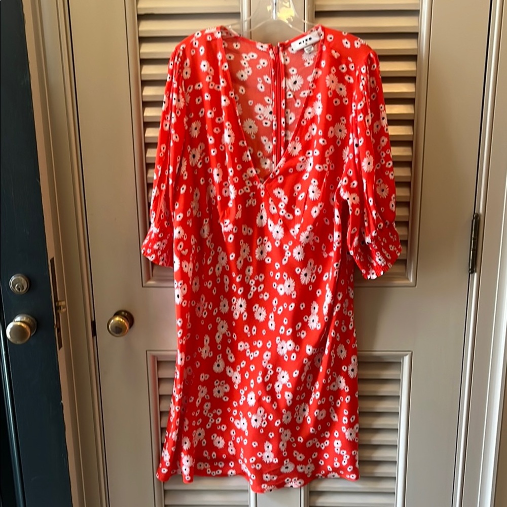 Rixo Red Floral Dress with White Daisies